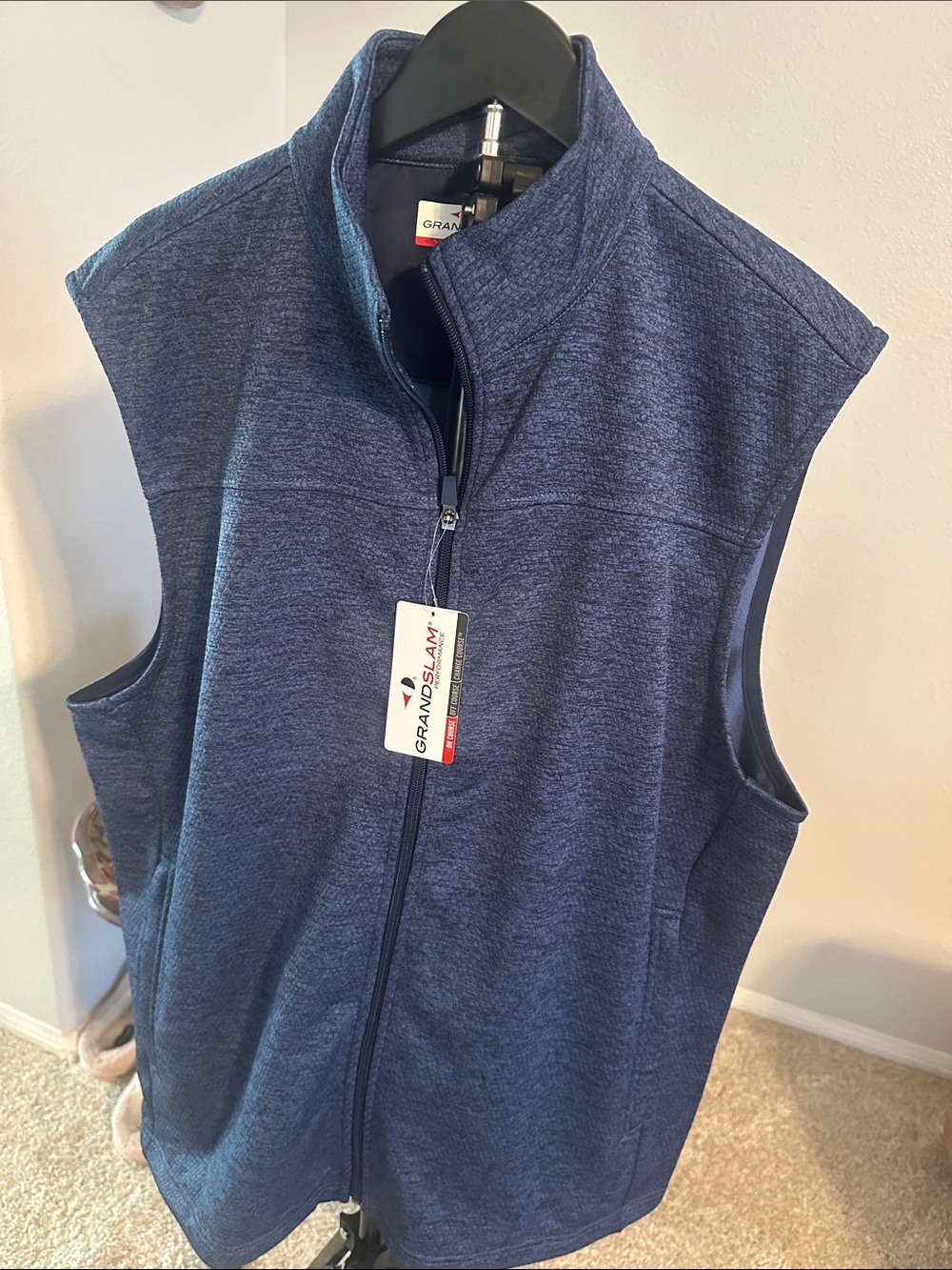 Grand Slam Men's Heathered Navy Full-Zip Sleeveless Vest